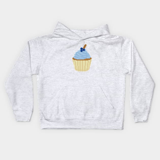 Blue cupcake pixel art Kids Hoodie by toffany's